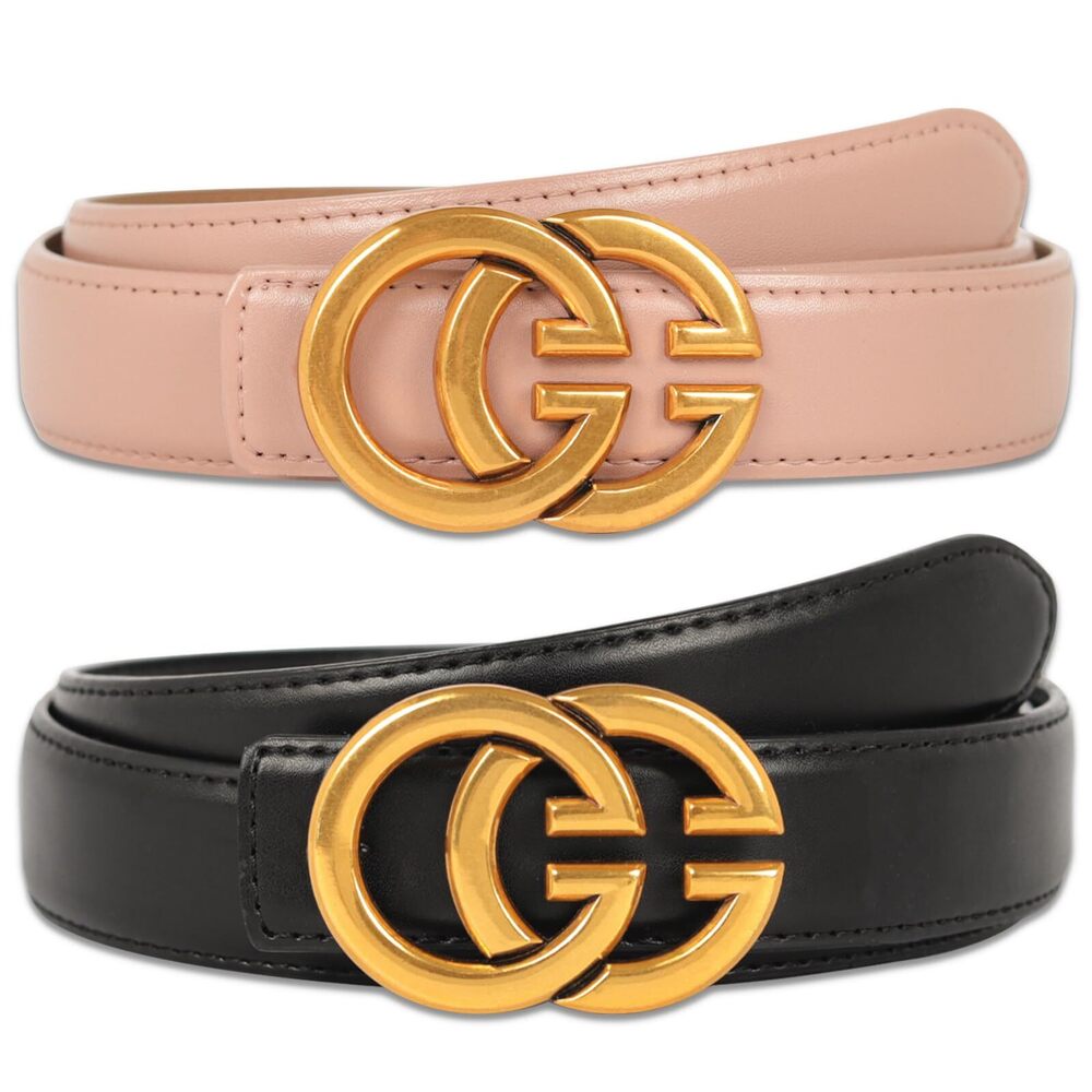 1678 Women's Fashion Classic Metal Buckle Leather Belt With Jeans